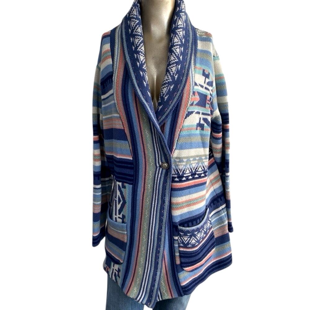 Coldwater Creek Knit Southwestern Tribal Print Boho Cardigan Sweater Size Small